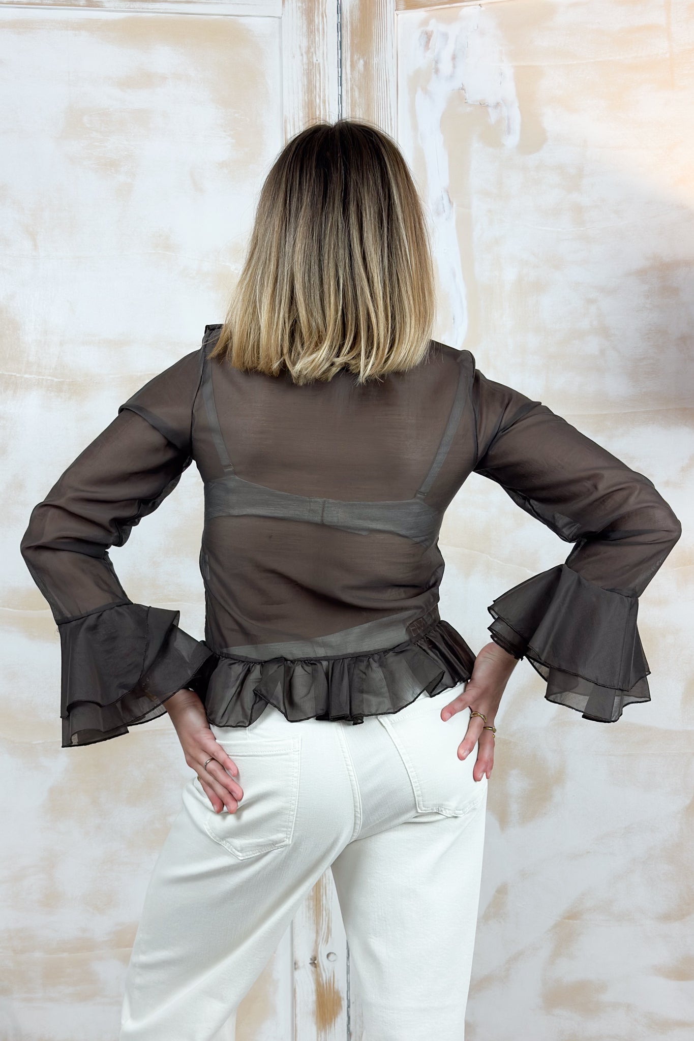 Camicia in voilè con rouches elegante M/L KAOS - Moro