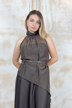 Blusa senza maniche assimetrica  in voile KAOS - Moro