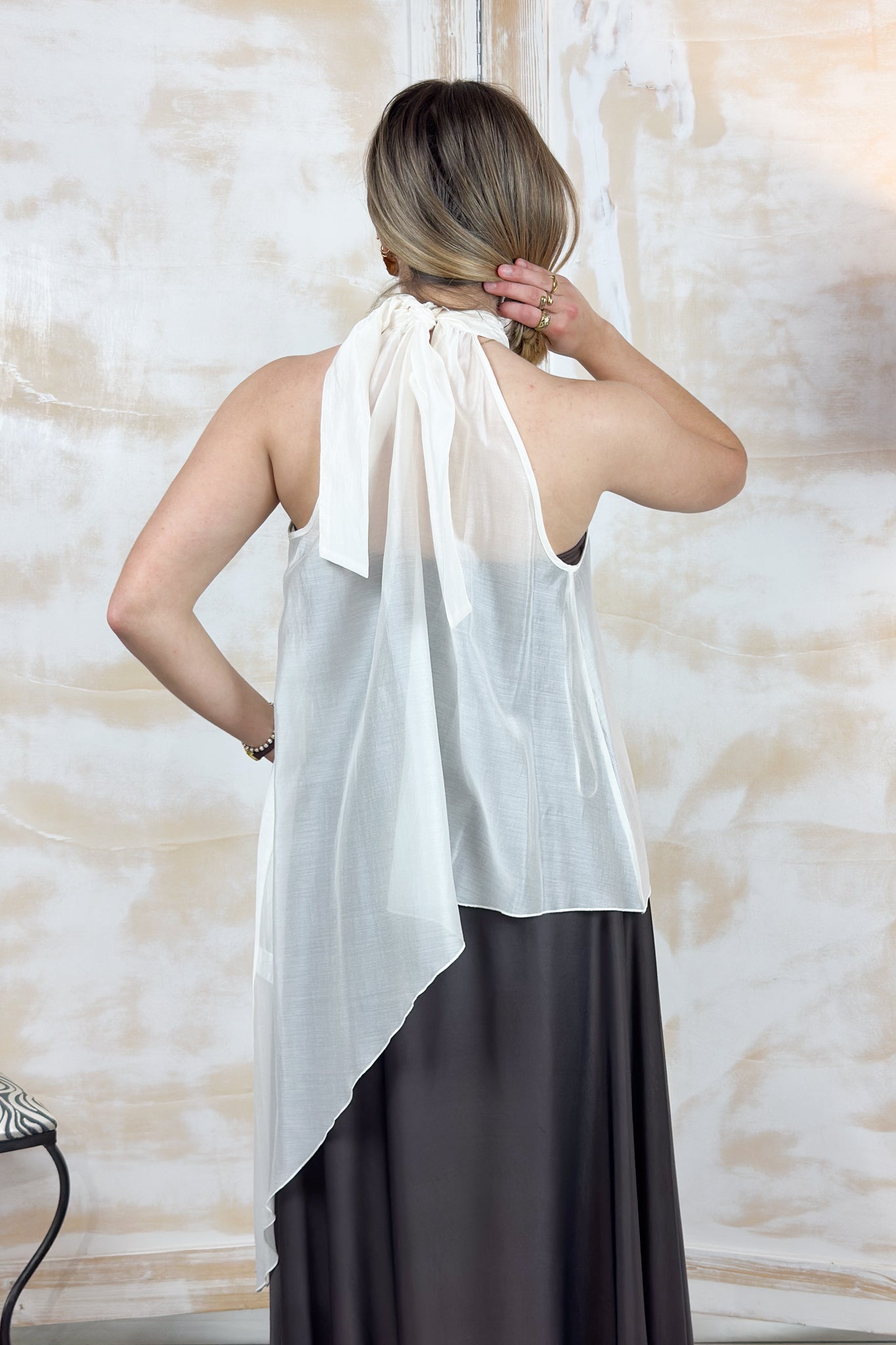 Blusa senza maniche assimetrica  in voile KAOS - Bianco