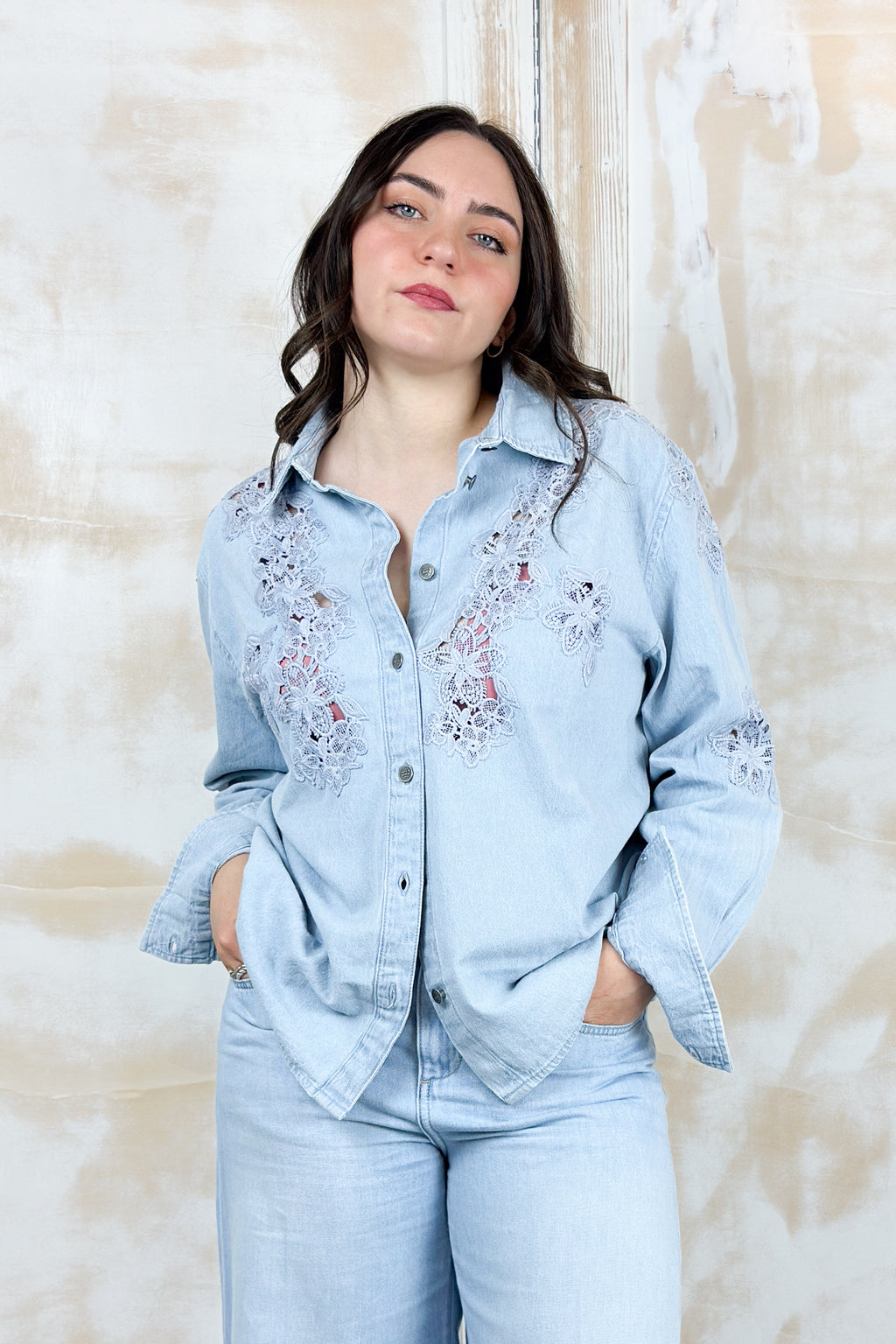 Camicia in denim con pizzo LIU JO - Den.Blue lt.lace was