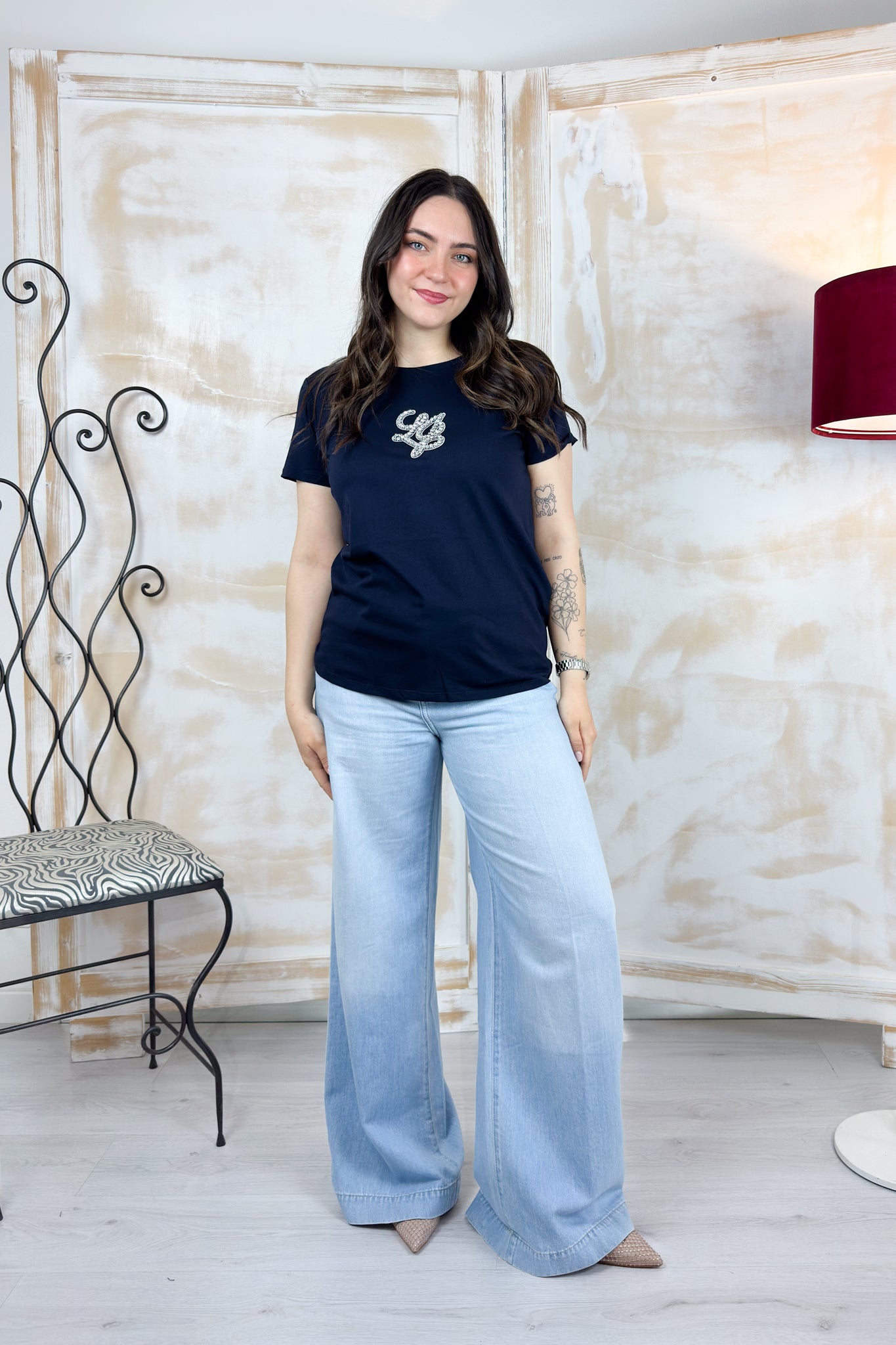 T-Shirt con logo strass LIU JO - Nt.blue sky/lj