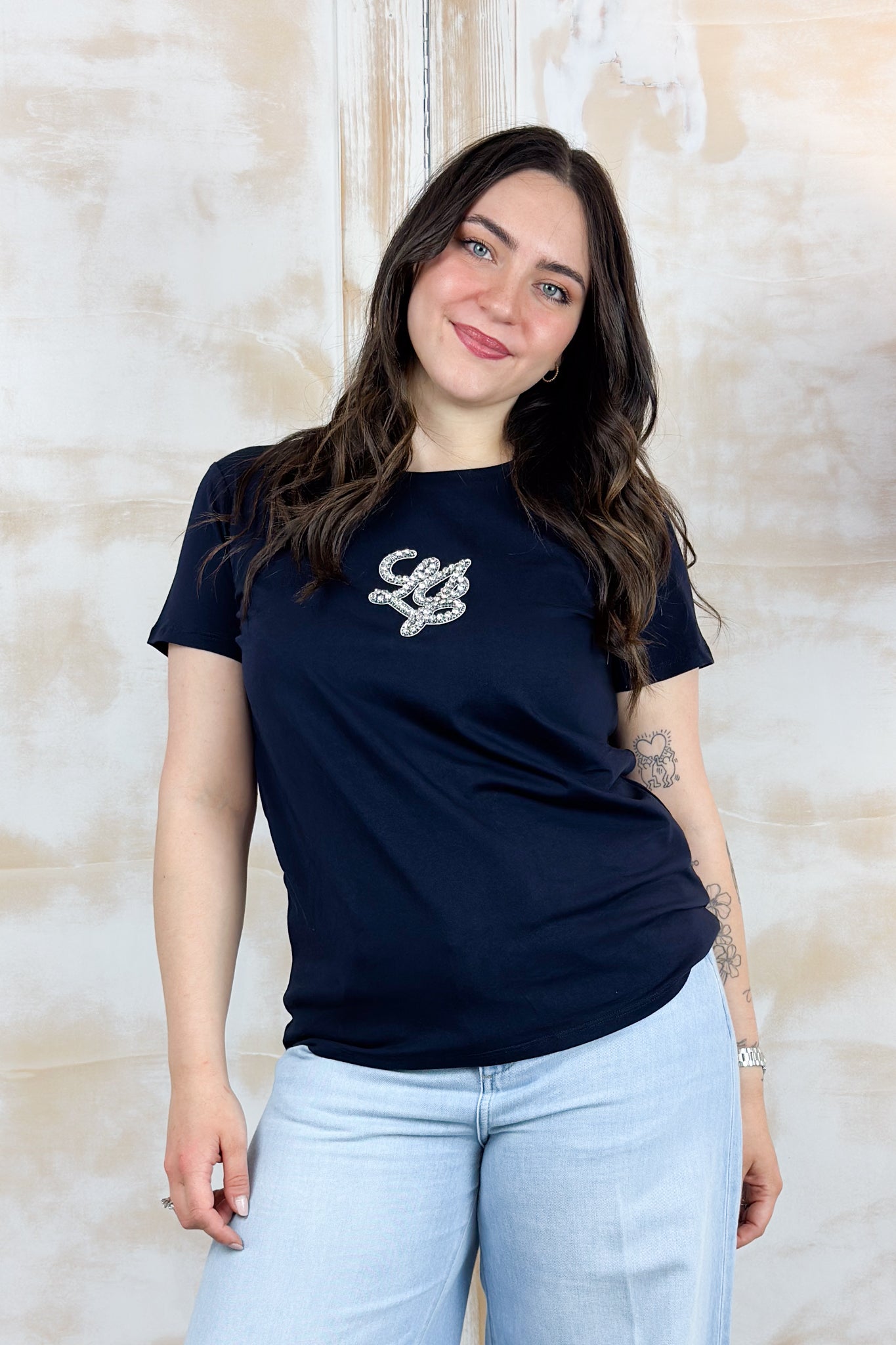 T-Shirt con logo strass LIU JO - Nt.blue sky/lj