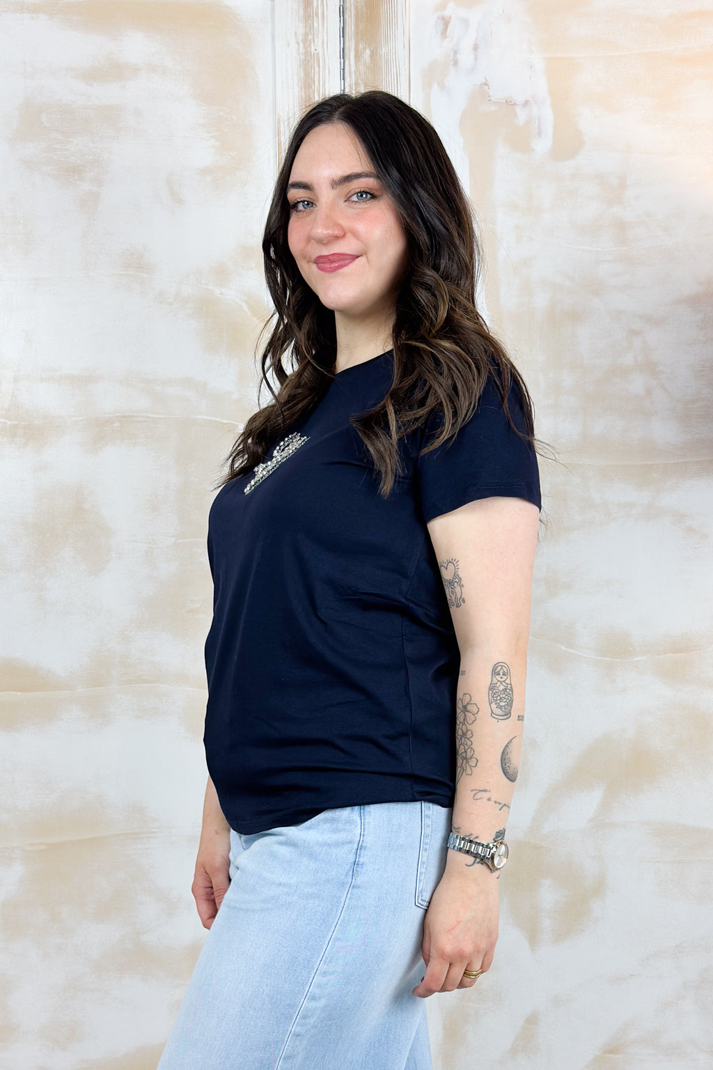 T-Shirt con logo strass LIU JO - Nt.blue sky/lj