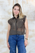 Camicia in voilè cropped smanicata KAOS - Moro