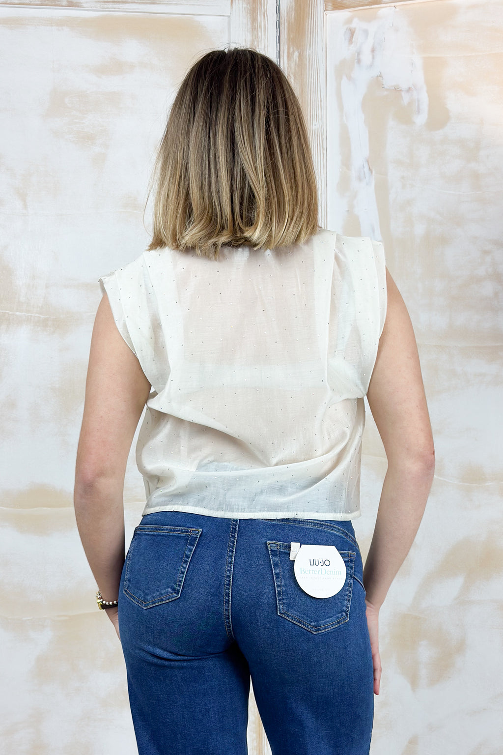 Camicia in voilè cropped smanicata KAOS - Naturale