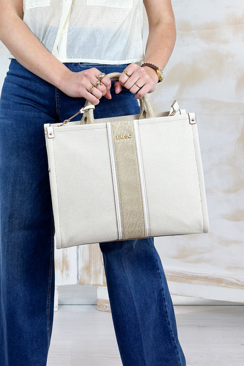 Borsa dettagli logati in canvas LIUJO - Neutro/denim