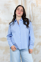 Camicia a righe in popelin basic KAOS - Azzurro