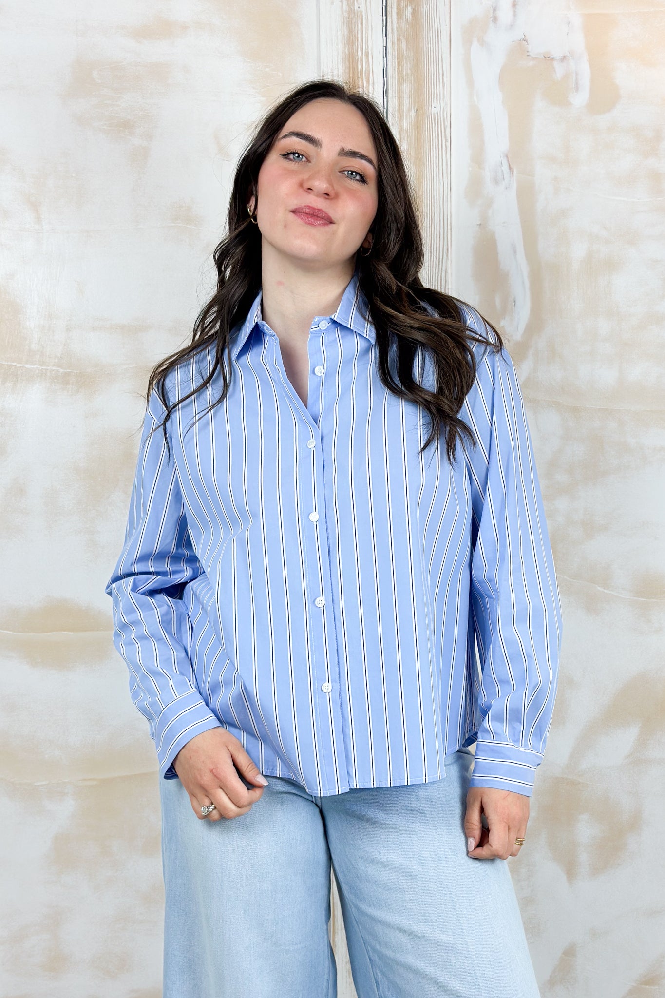 Camicia a righe in popelin basic KAOS - Azzurro