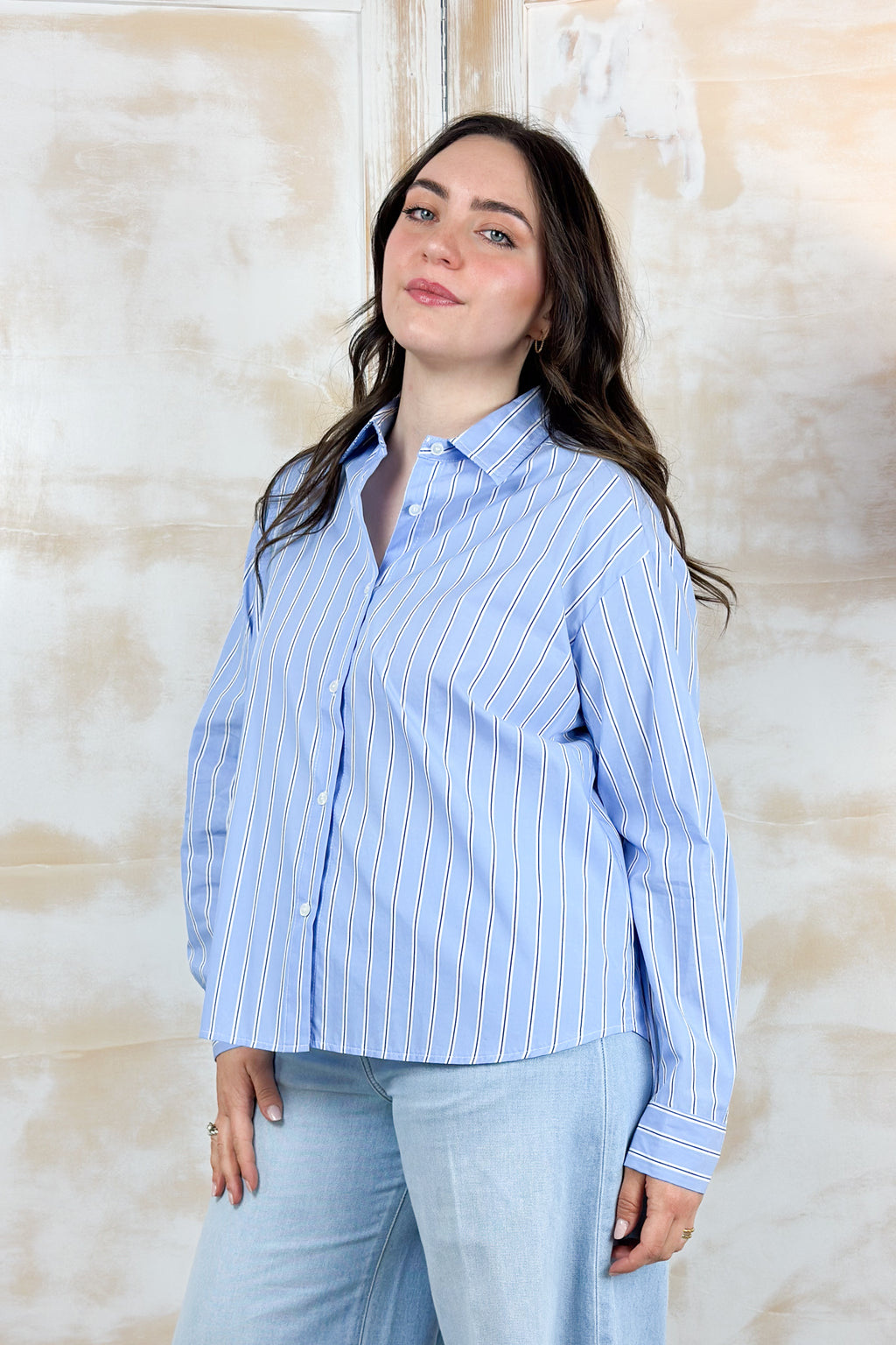 Camicia a righe in popelin basic KAOS - Azzurro