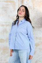 Camicia a righe in popelin basic KAOS - Azzurro