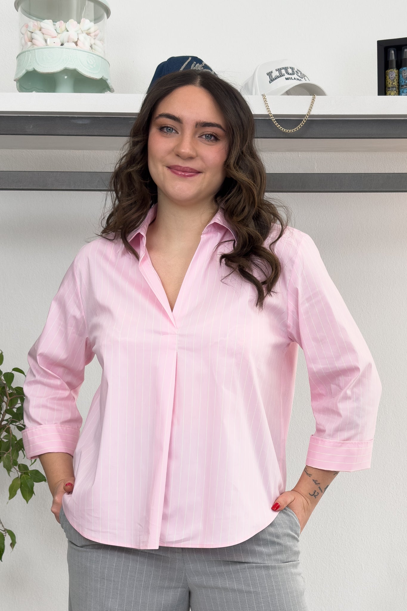 Blusa a polo in popeline di cotone EMME