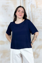 T-shirt in crepe scollo rotondo KAOS - BLU