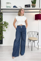 Jeans palazzo con cascata di strass LIU JO