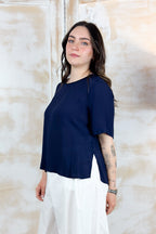 T-shirt in crepe scollo rotondo KAOS - BLU