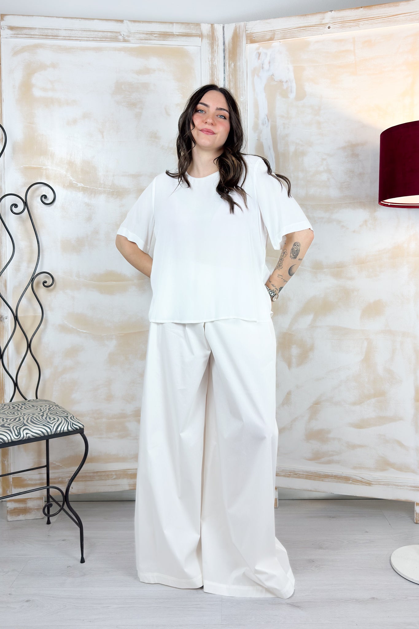 T-shirt in crepe scollo rotondo KAOS - PANNA