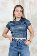 T-shirt cropped M/C effetto denim ELODIE LIUJO