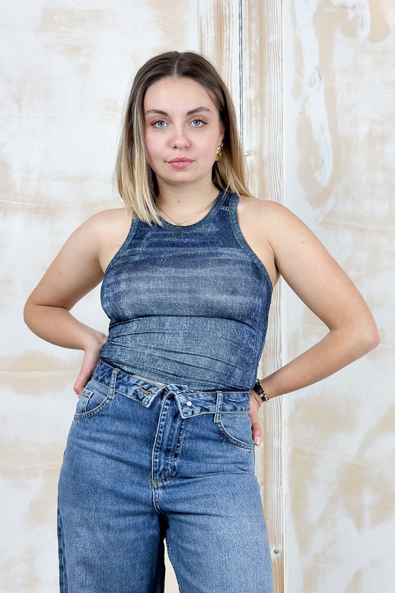 T-shirt effetto denim smanicata ELODIE LIUJO
