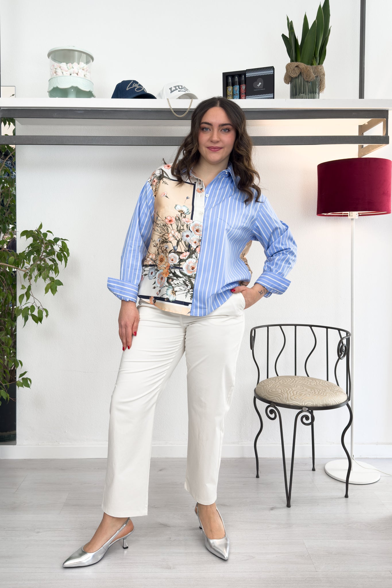 Camicia a righe con inserto floreale LIU JO