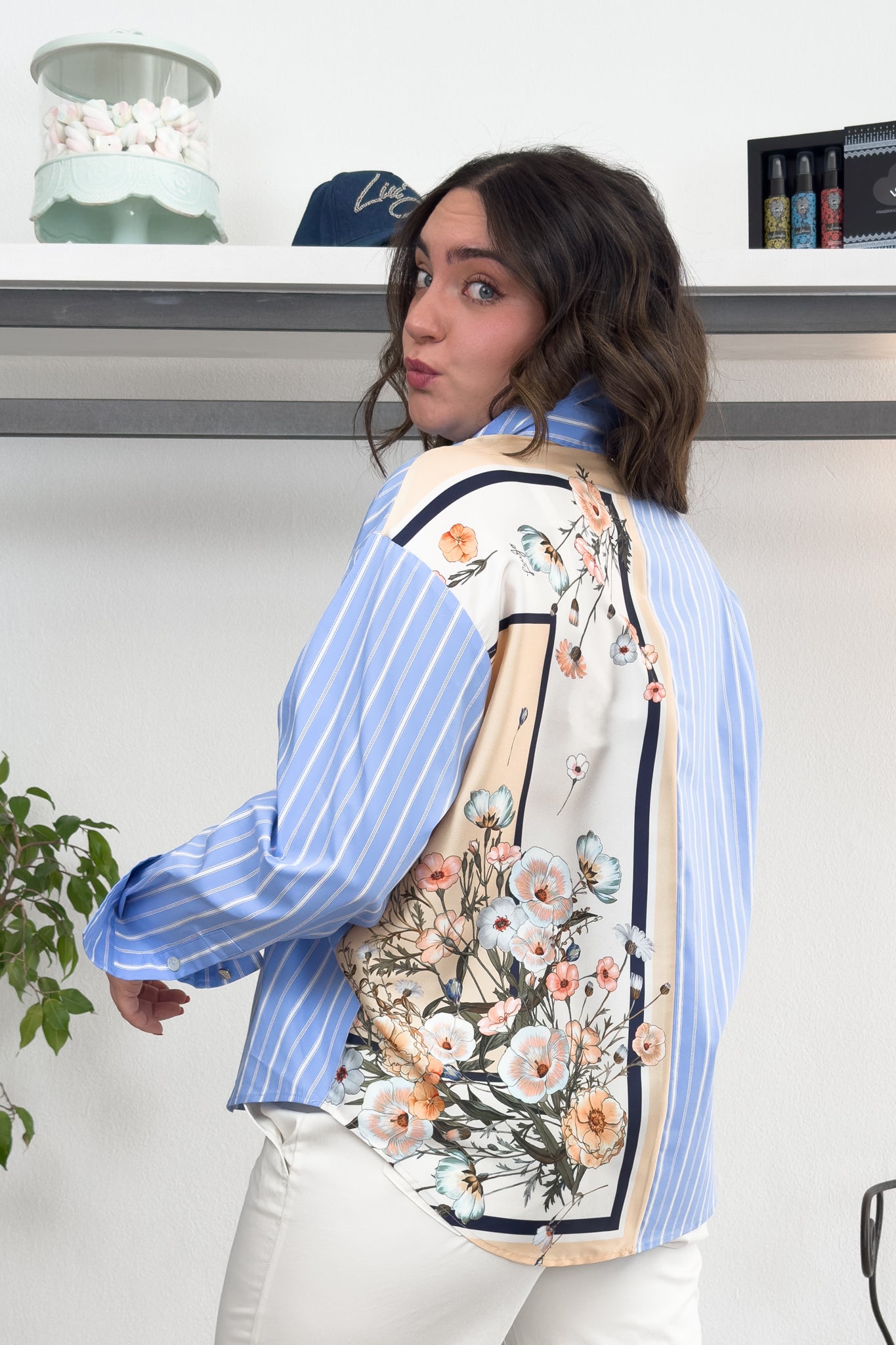 Camicia a righe con inserto floreale LIU JO