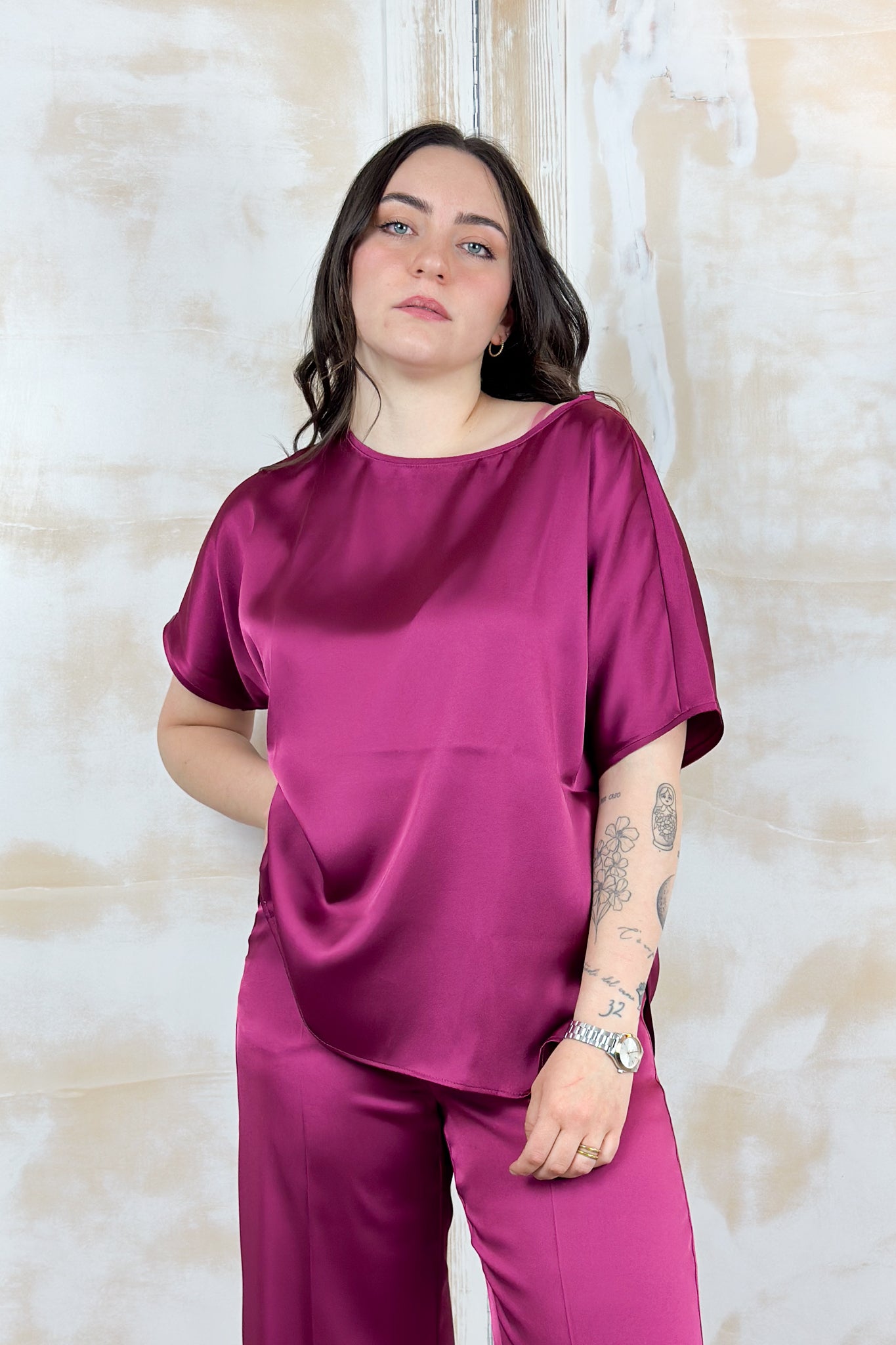 Blusa in raso over EMME - Ciclamino