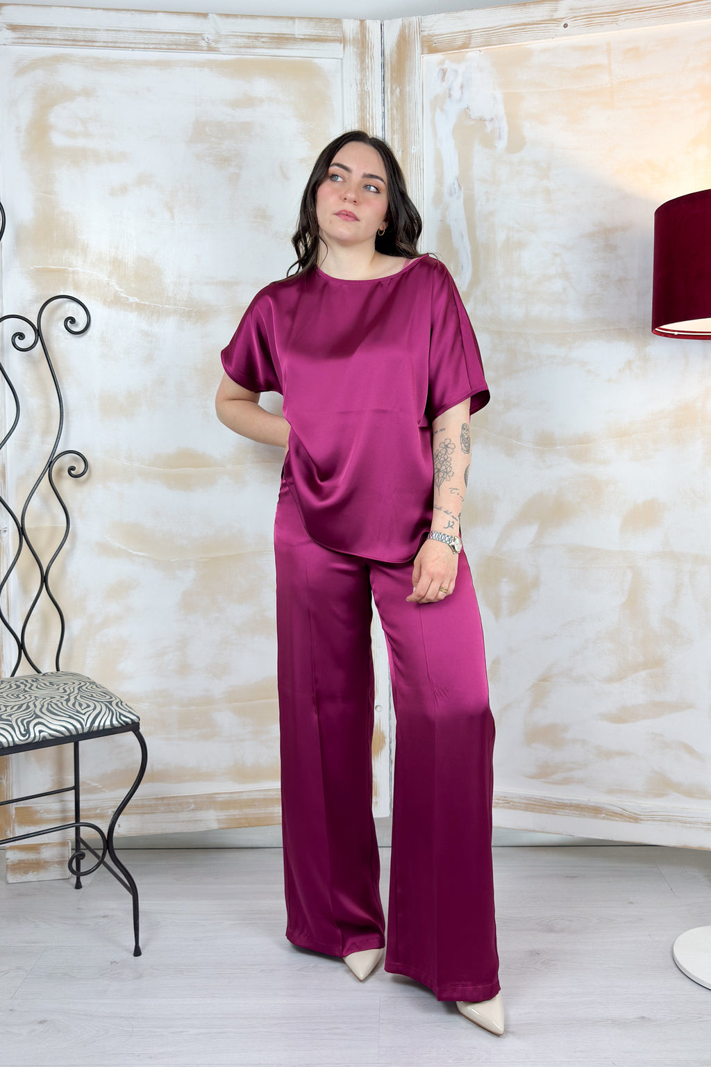 Blusa in raso over EMME - Ciclamino