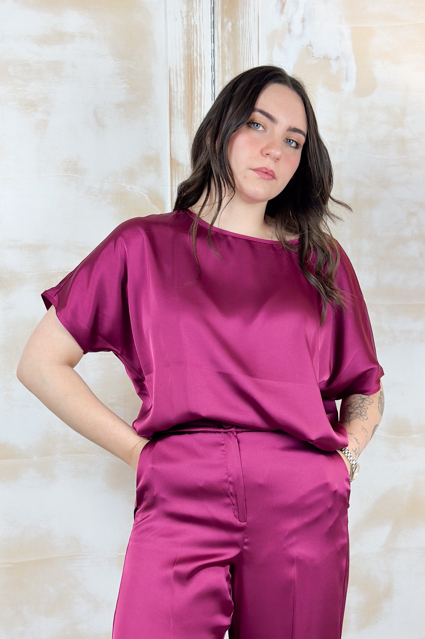Blusa in raso over EMME - Ciclamino