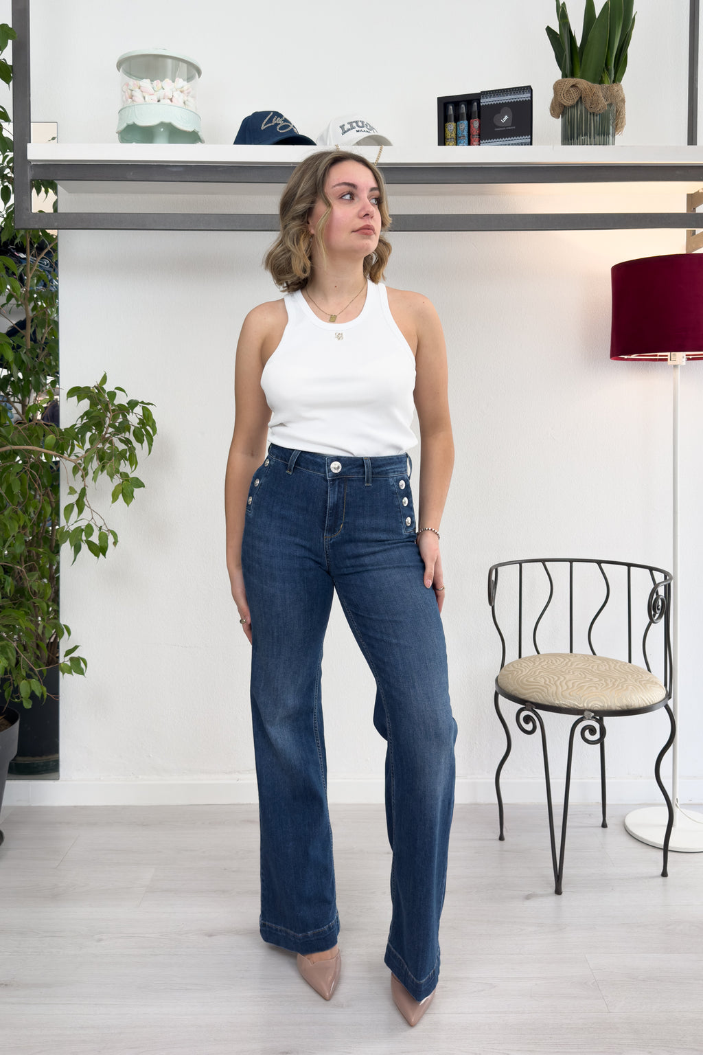 Jeans flare a vita alta con bottoni LIU JO