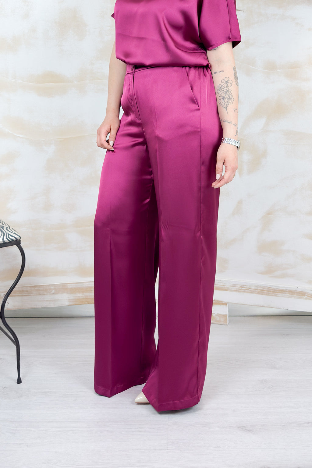 Pantalone in raso tecnico lungo EMME - Ciclamino