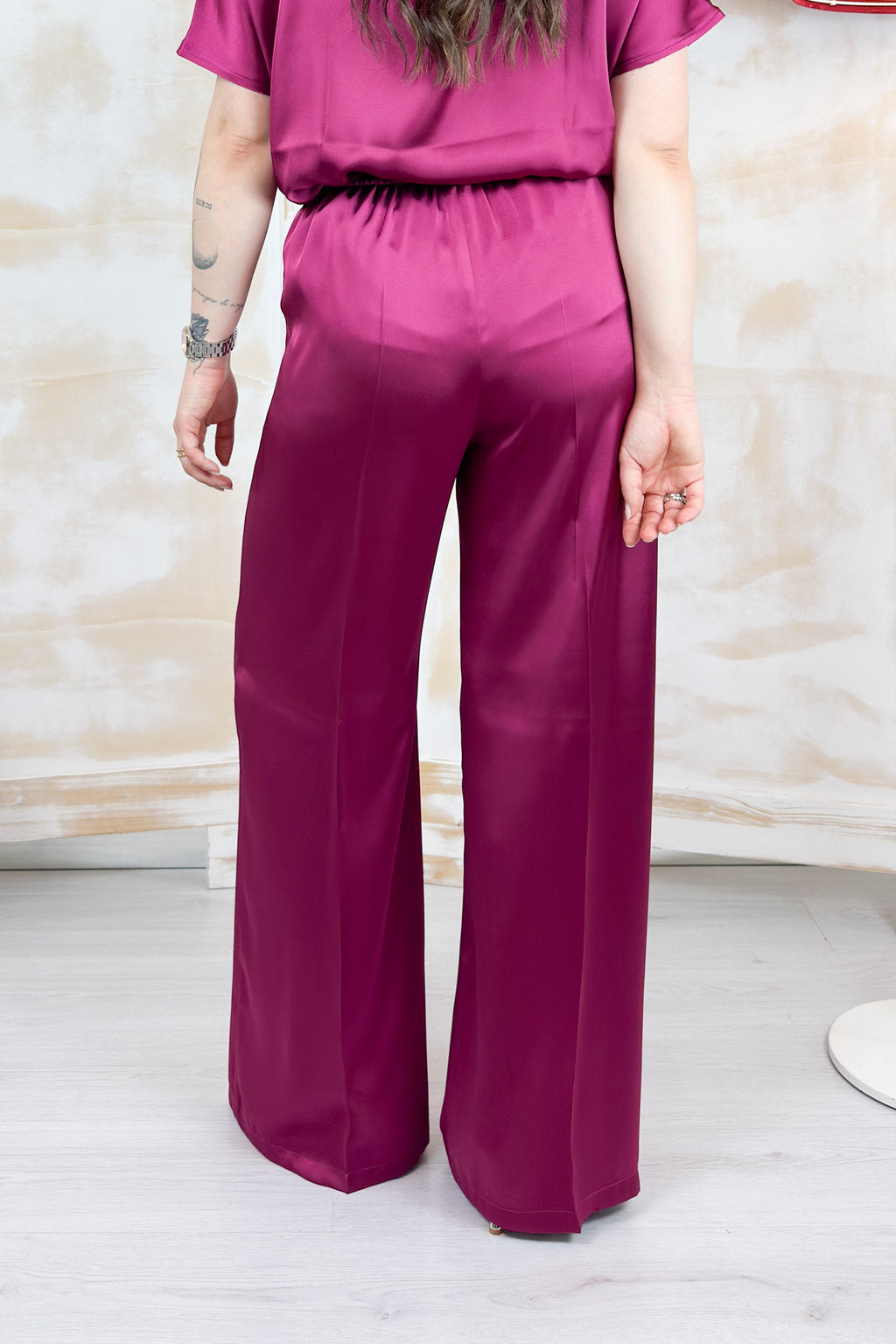 Pantalone in raso tecnico lungo EMME - Ciclamino