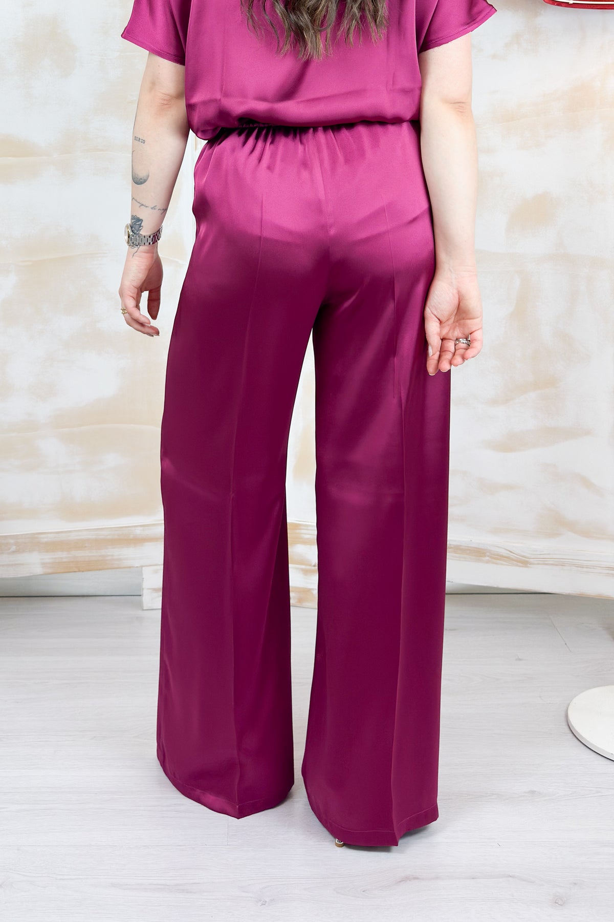 Pantalone in raso tecnico lungo EMME - Ciclamino