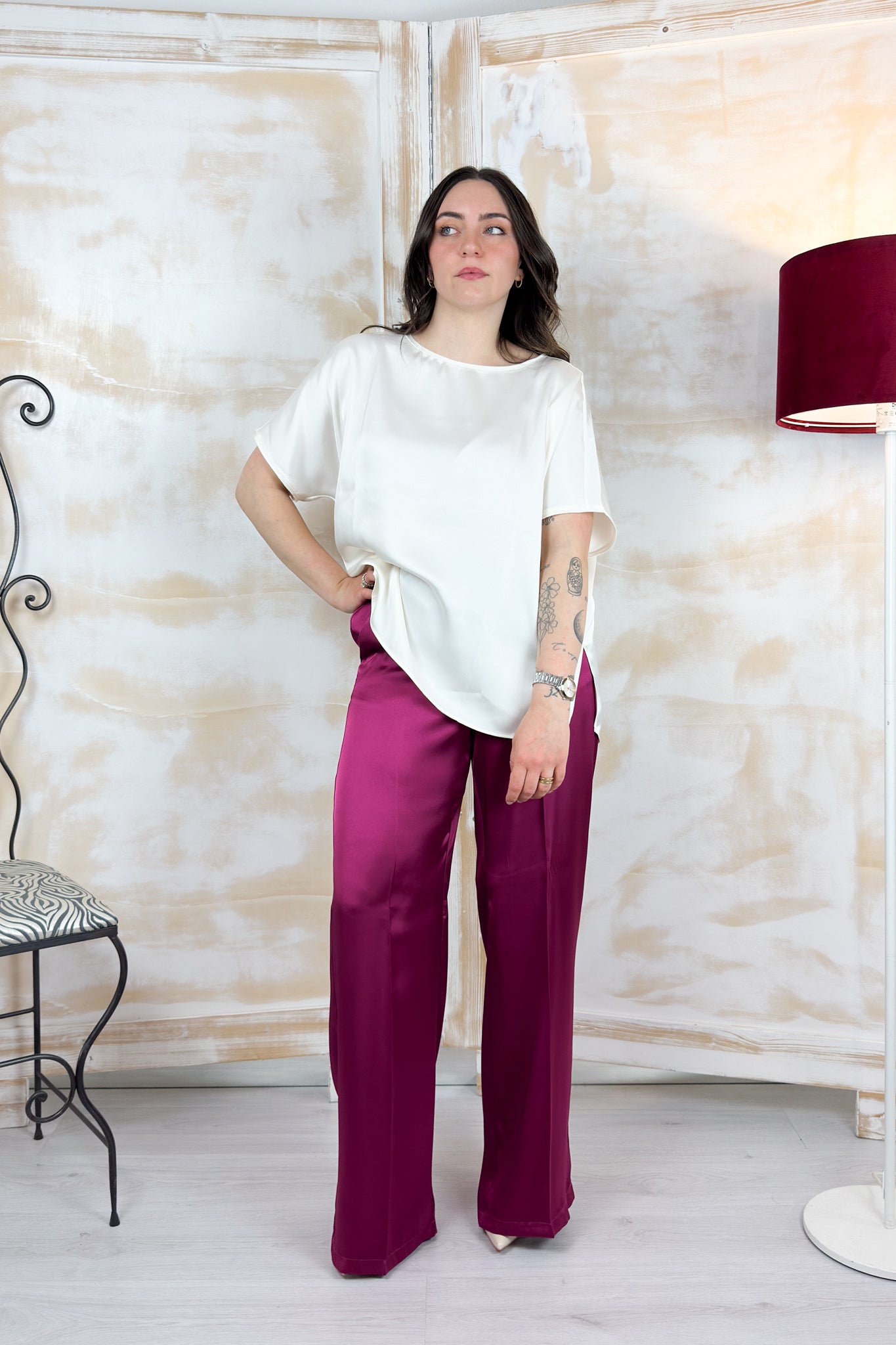 Blusa in raso over EMME - Bianco lana