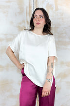Blusa in raso over EMME - Bianco lana