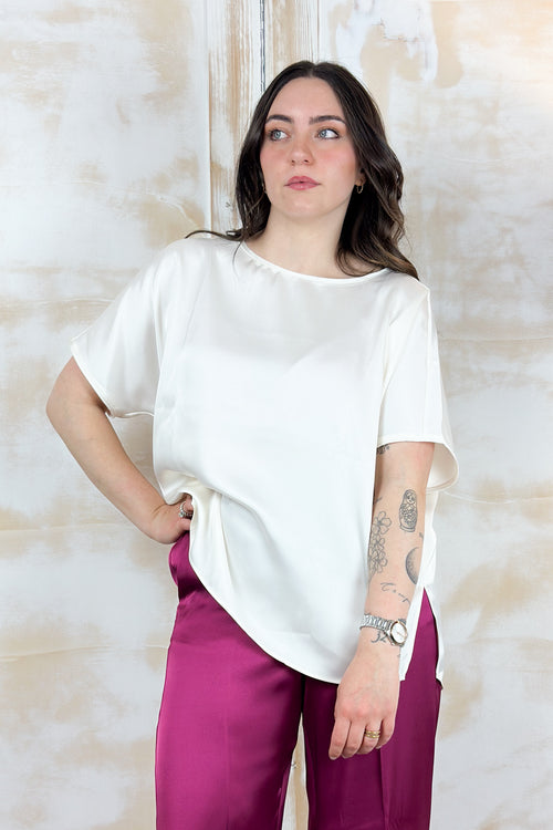 Blusa in raso over EMME - Bianco lana