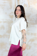 Blusa in raso over EMME - Bianco lana