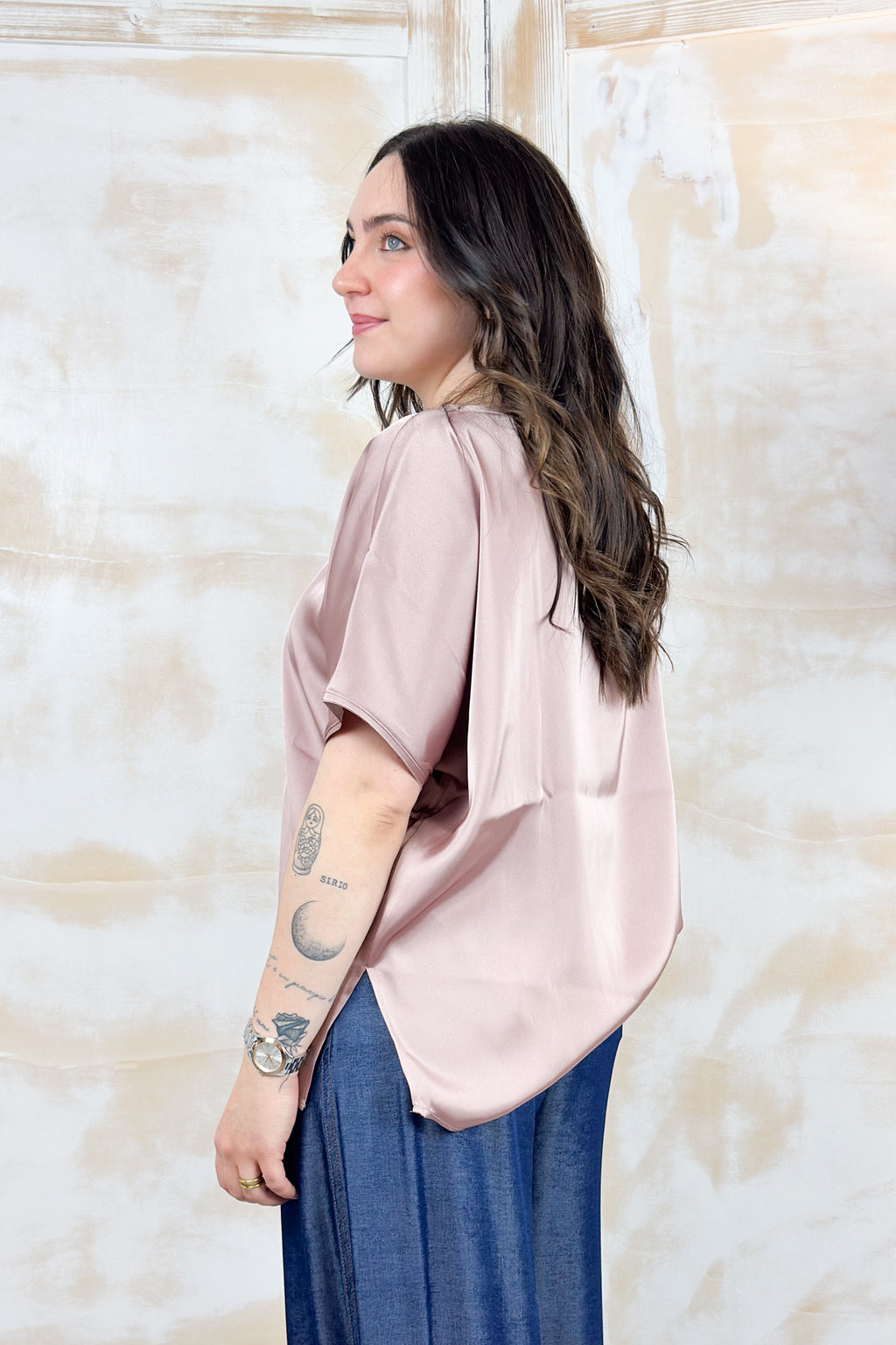 Blusa in raso over EMME - Malva