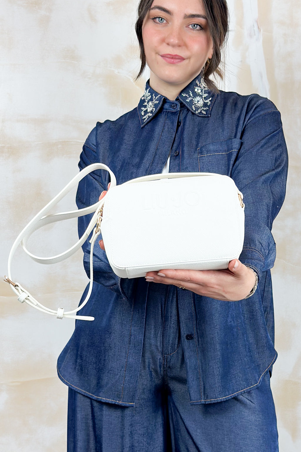 Borsa a tracolla piccola in saffiano LIU JO - Cream