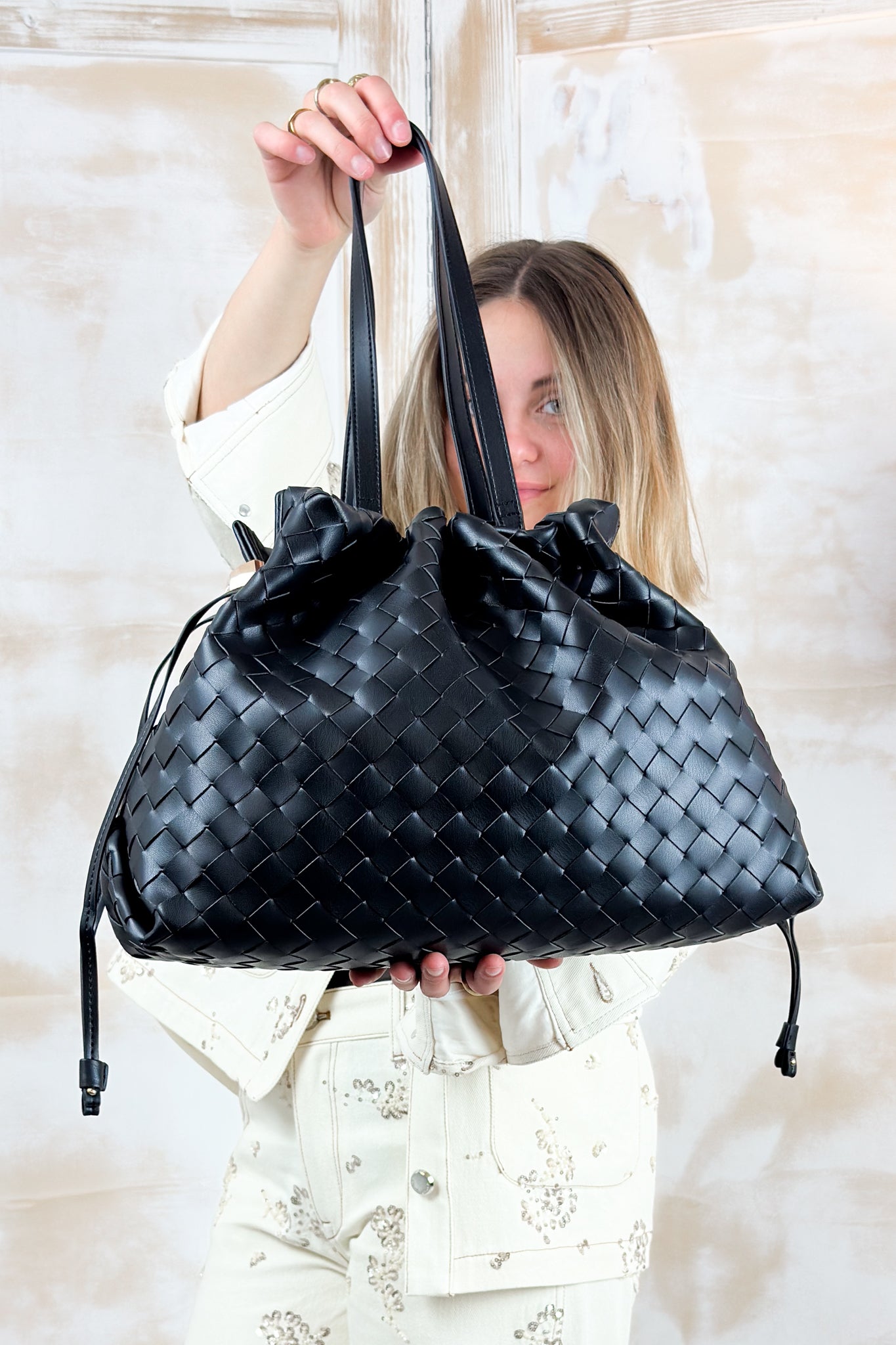 Borsa "Ricci" grande intrecciata LIU JO - Black