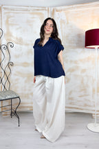 Blusa in crepe senza maniche a polo KAOS - BLU