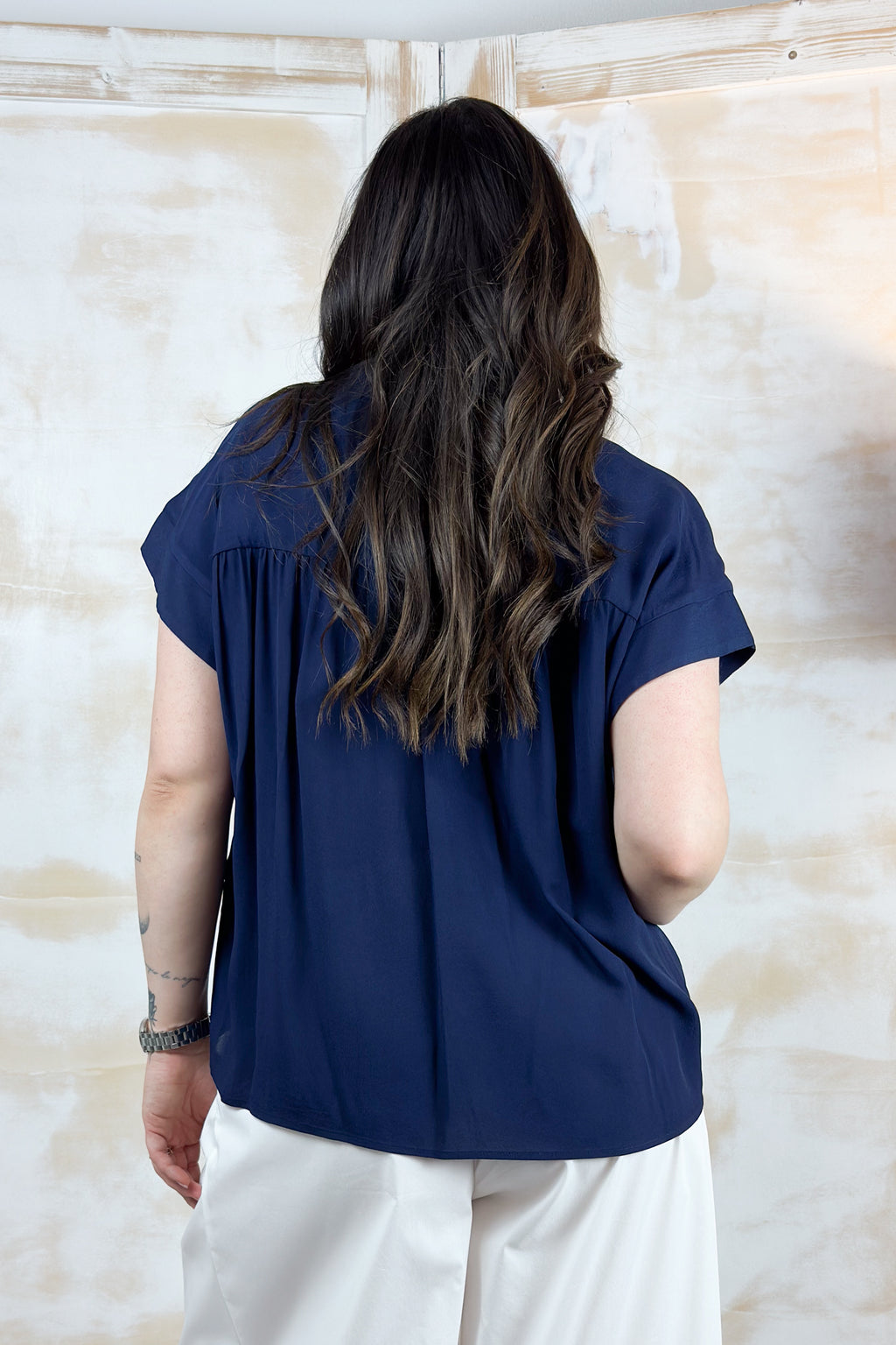 Blusa in crepe senza maniche a polo KAOS - BLU
