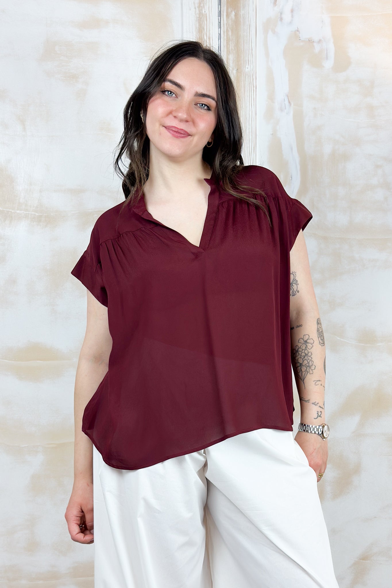 Blusa in crepe senza maniche a polo KAOS - RUGGINE