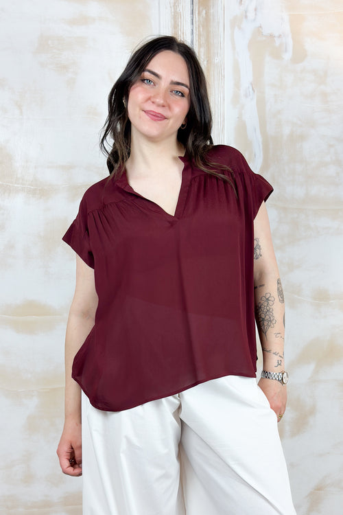 Blusa in crepe senza maniche a polo KAOS - RUGGINE