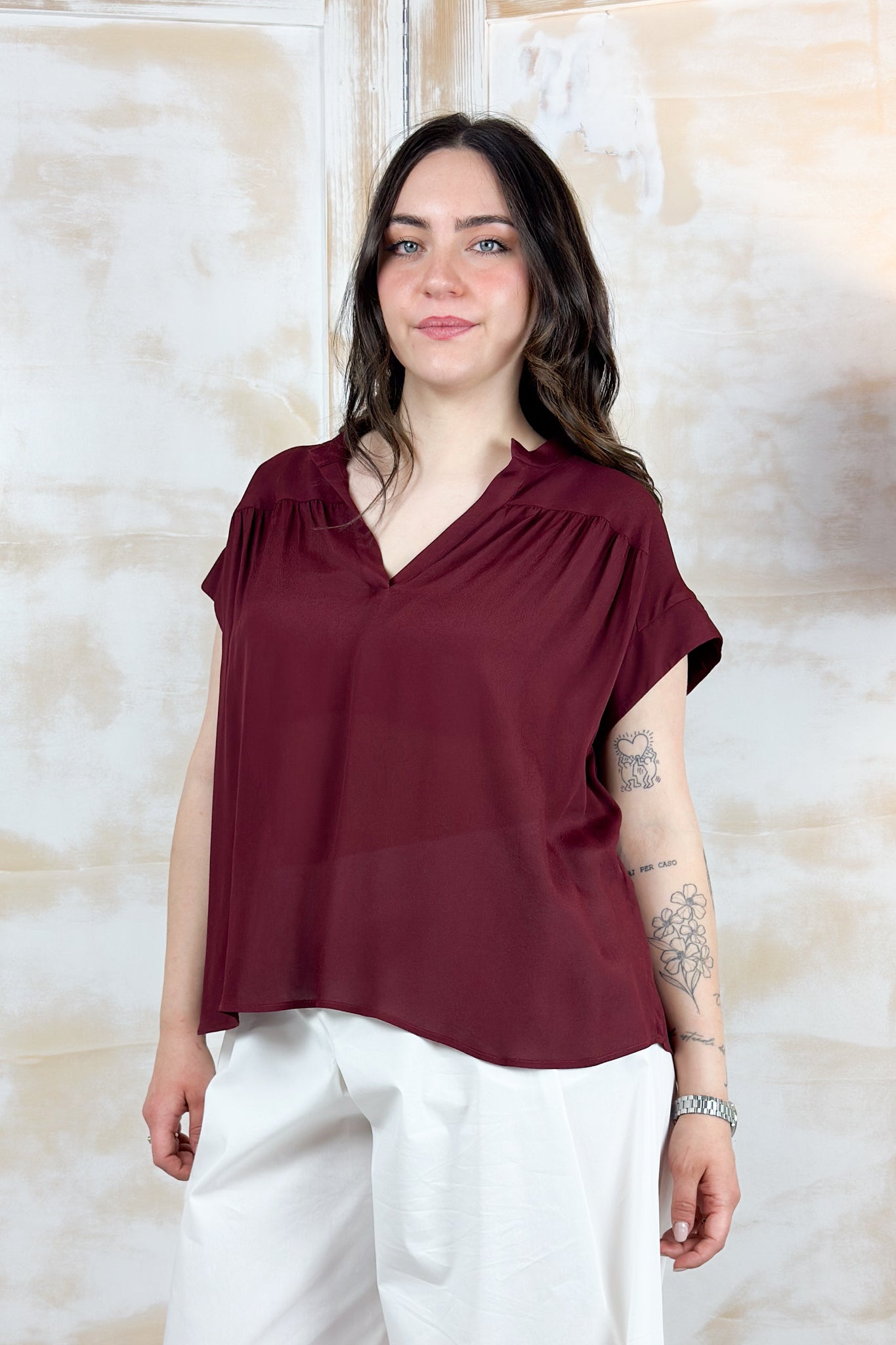 Blusa in crepe senza maniche a polo KAOS - RUGGINE
