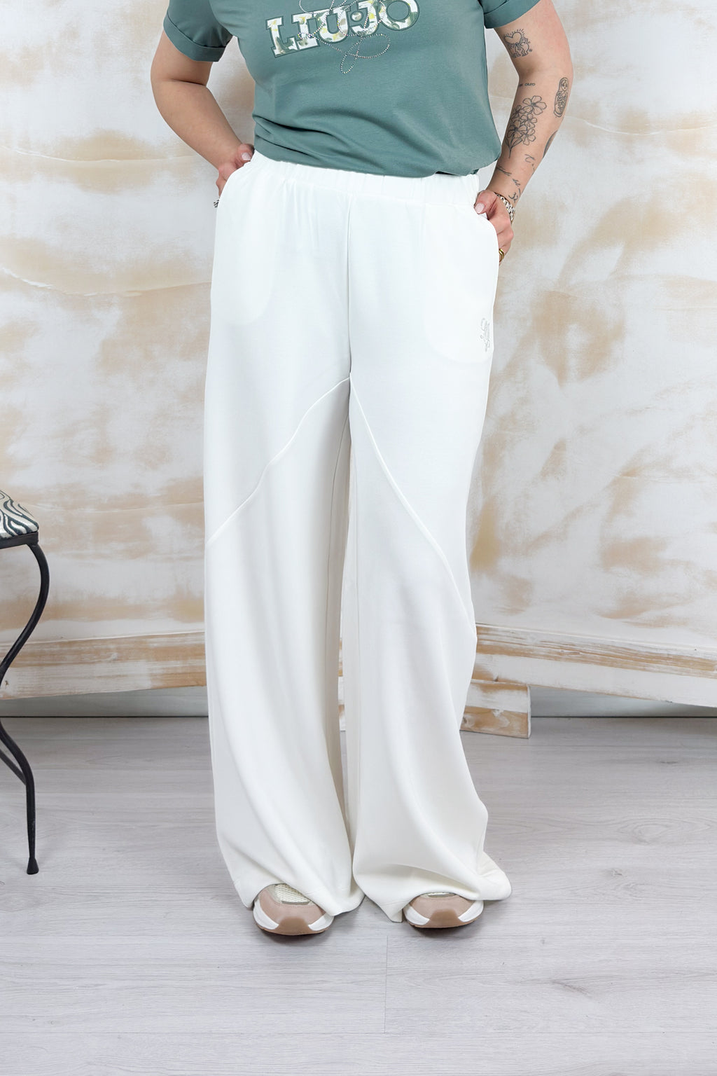 Pantaloni flare in scuba LIU JO - White milk