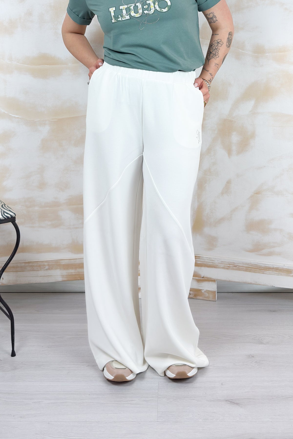 Pantaloni flare in scuba LIU JO - White milk