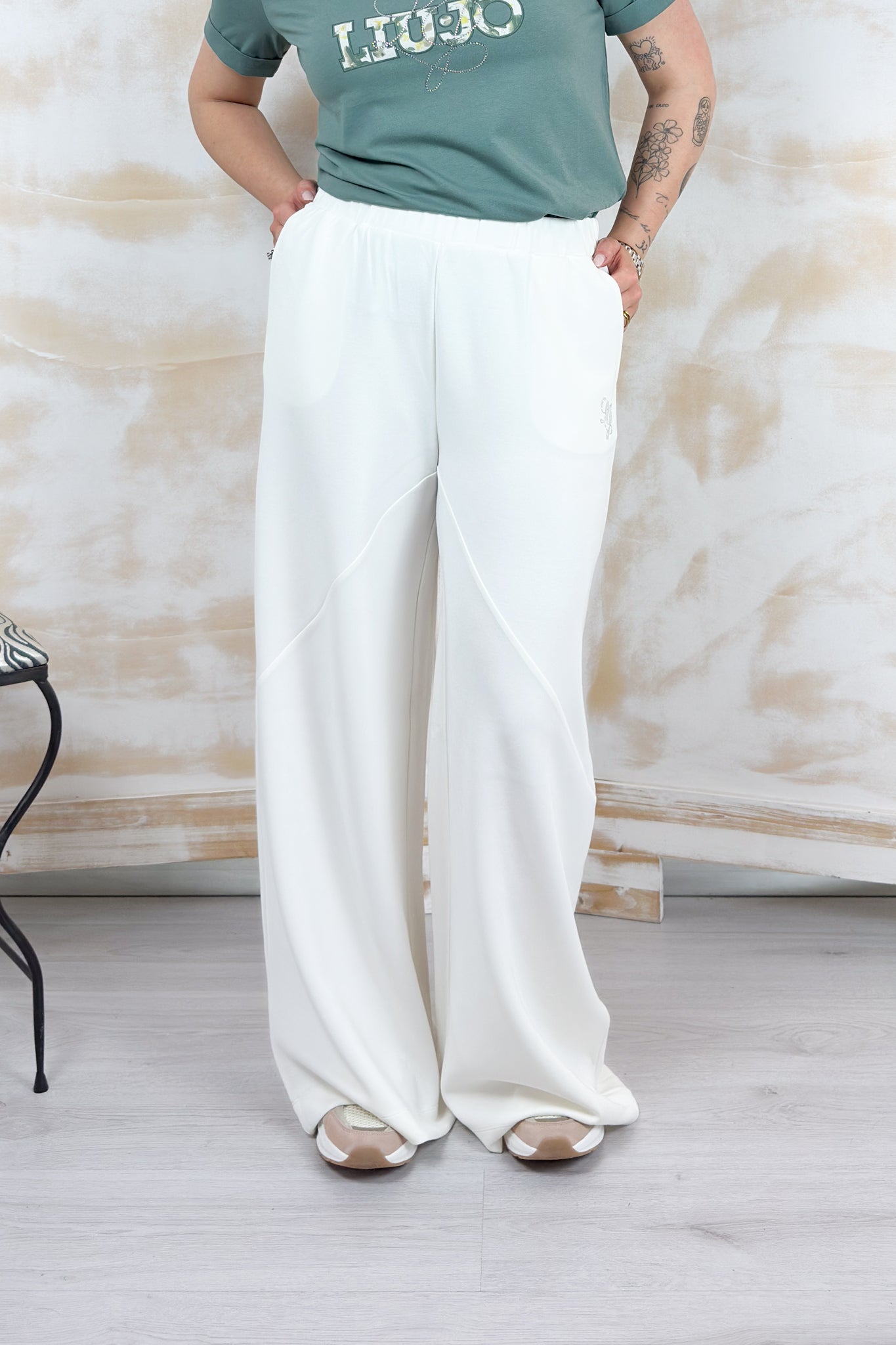 Pantaloni flare in scuba LIU JO - White milk