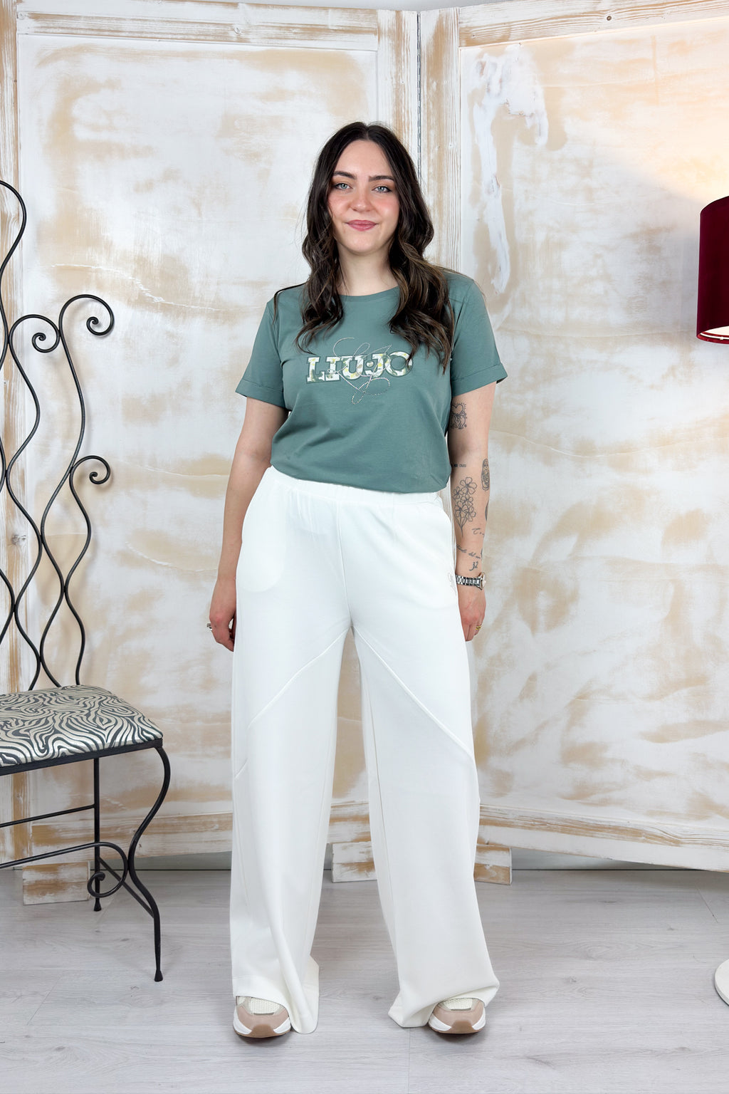 Pantaloni flare in scuba LIU JO - White milk