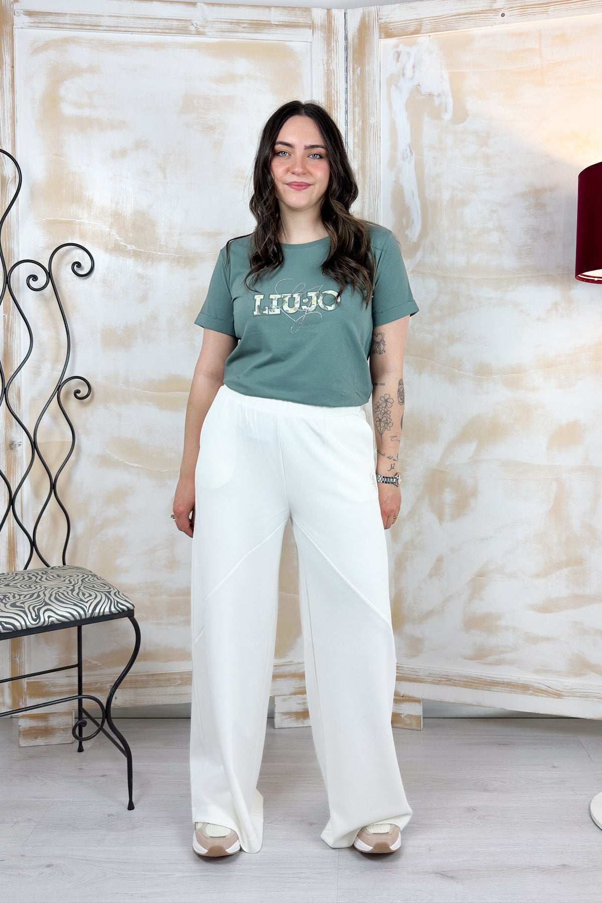 Pantaloni flare in scuba LIU JO - White milk