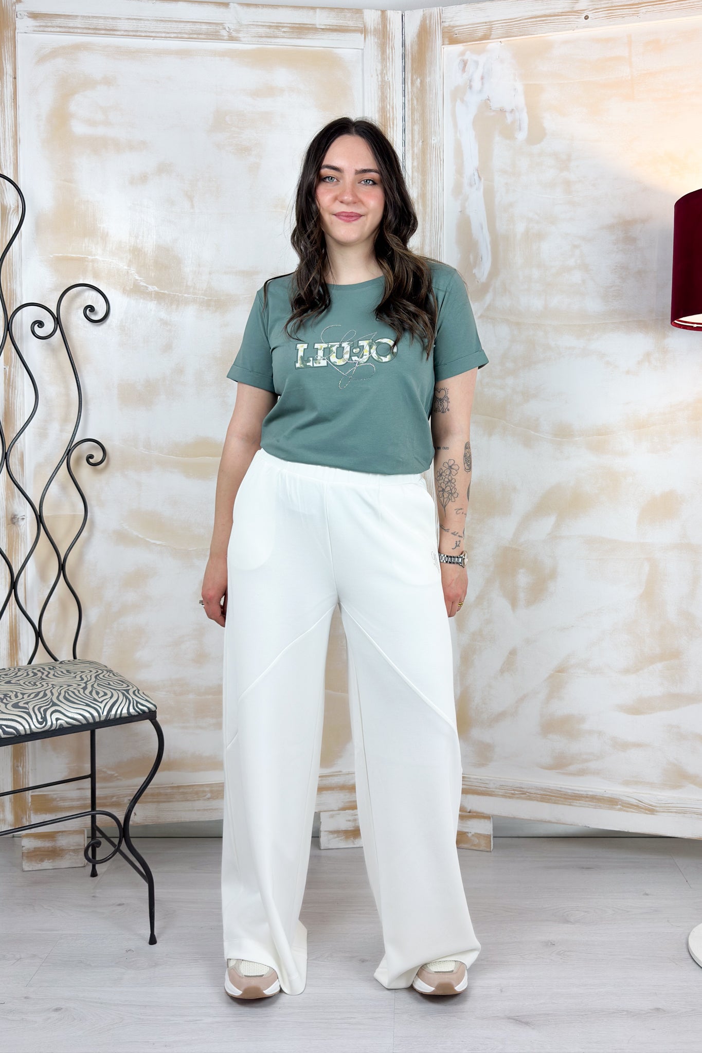 Pantaloni flare in scuba LIU JO - White milk