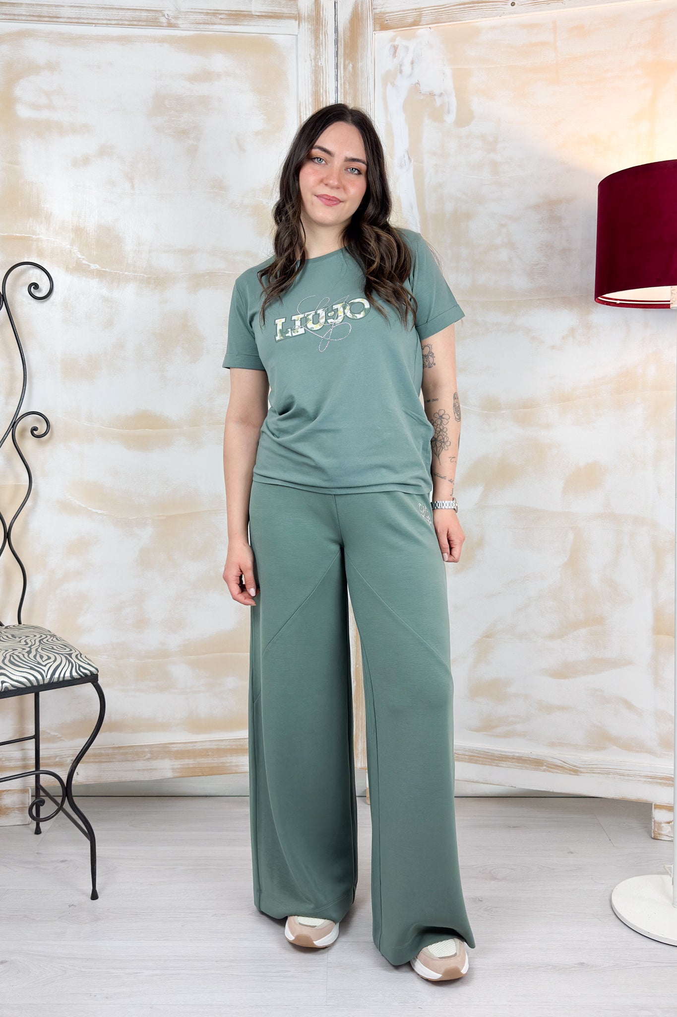 T-Shirt girocollo con logo fantasia LIU JO - Military/liujo fl.gr