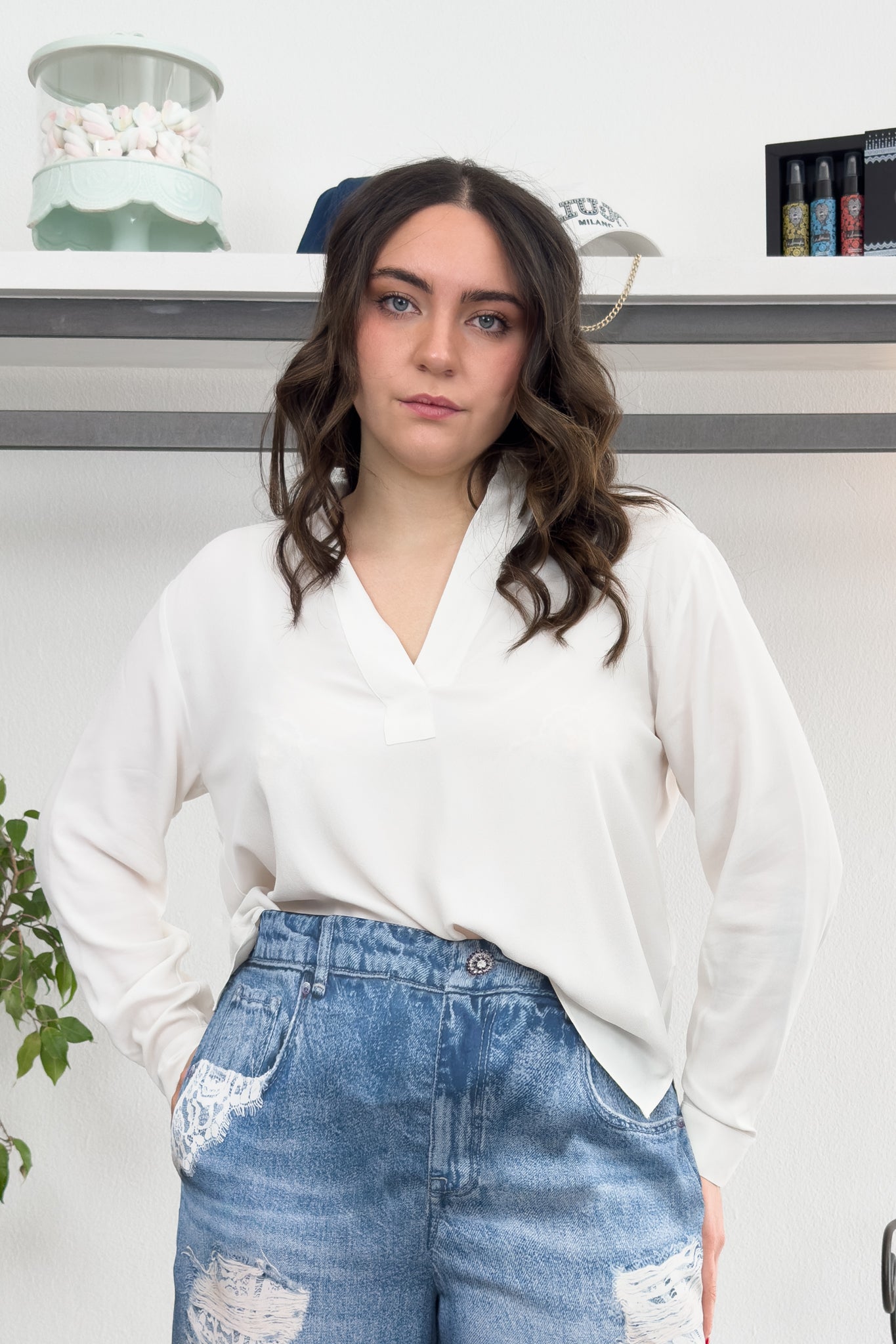 Blusa a polo in misto seta EMME